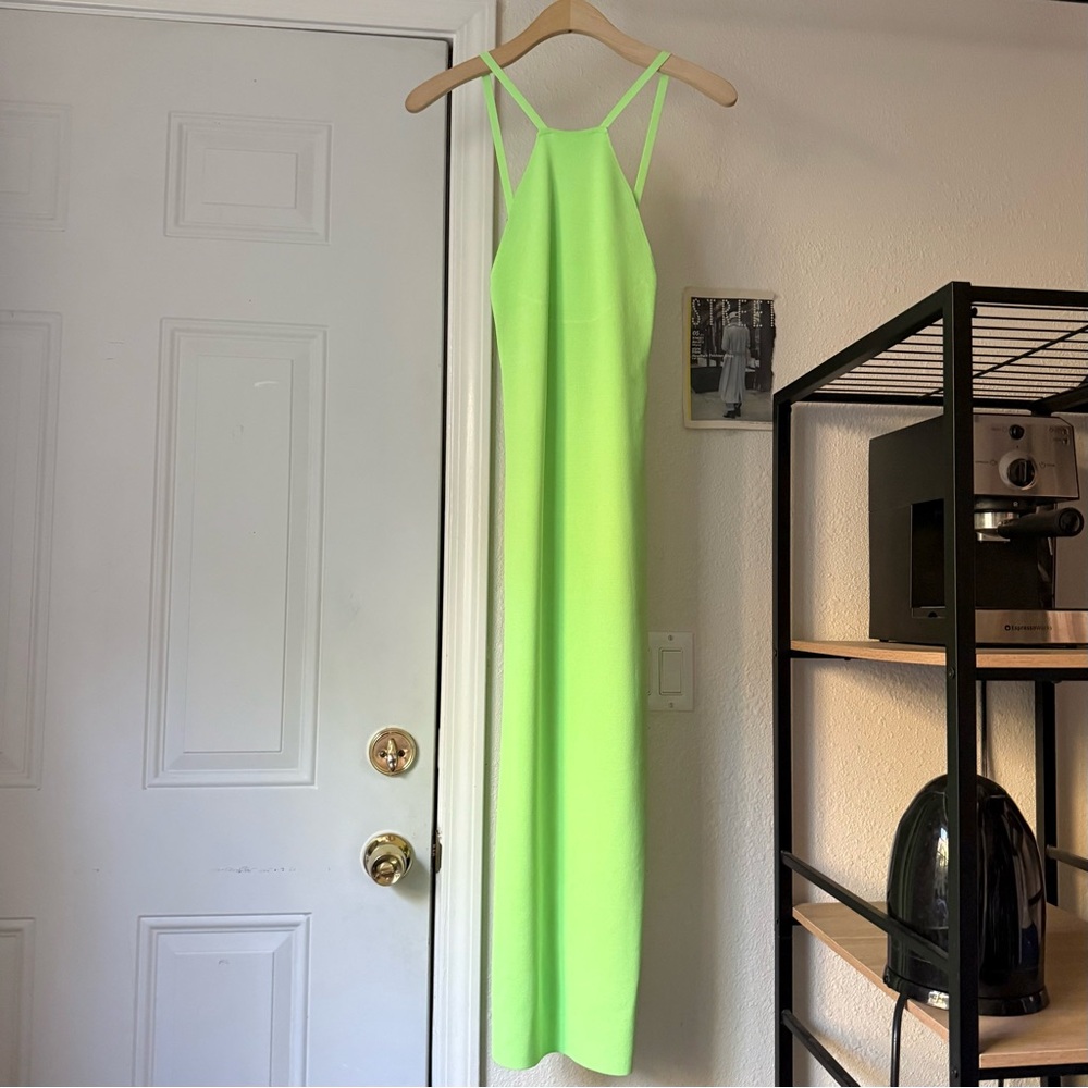 ALIX NYC lime neon green chunky knit high neck bodycon sleeveless midi dress